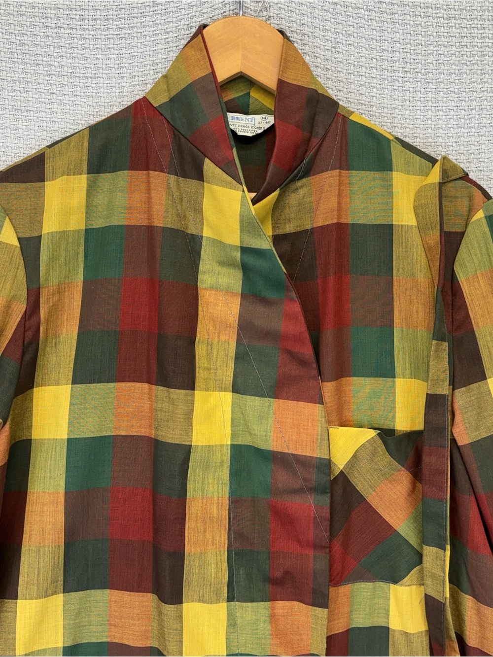 Men's Plaid Long Coat in Red, Yellow & Green - Picture 2 of 11